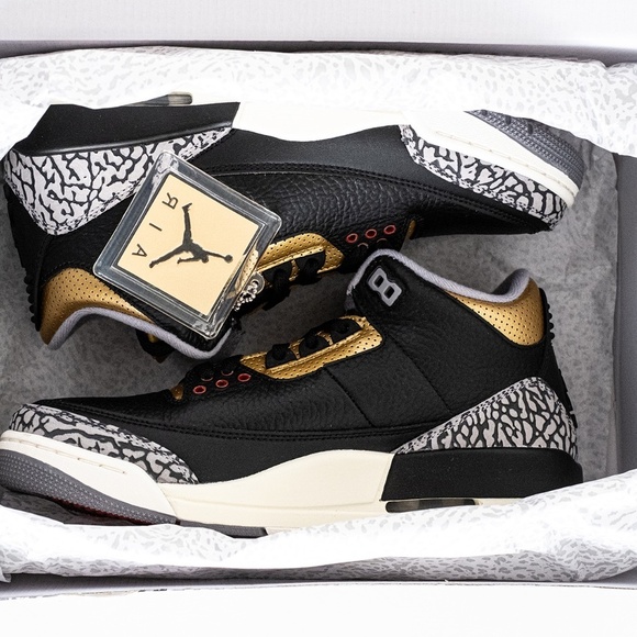 [CK9246-067] Air Jordan 3 Retro Mid Black Gold Cement Women's Size 9 W / 7.5 M - Picture 7 of 16